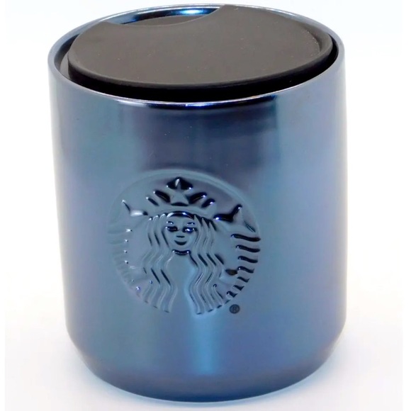 Two Starbucks Black Iridescent Embossed Mermaid Logo Tumbler Mug No Handle 8 oz - Picture 2 of 6